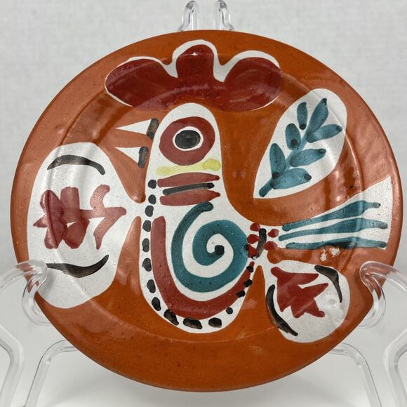 Vintage MCM Desimone Pottery Plate Abstract Rooster Italy Art 8.25 in 1960s - Picture 2 of 7
